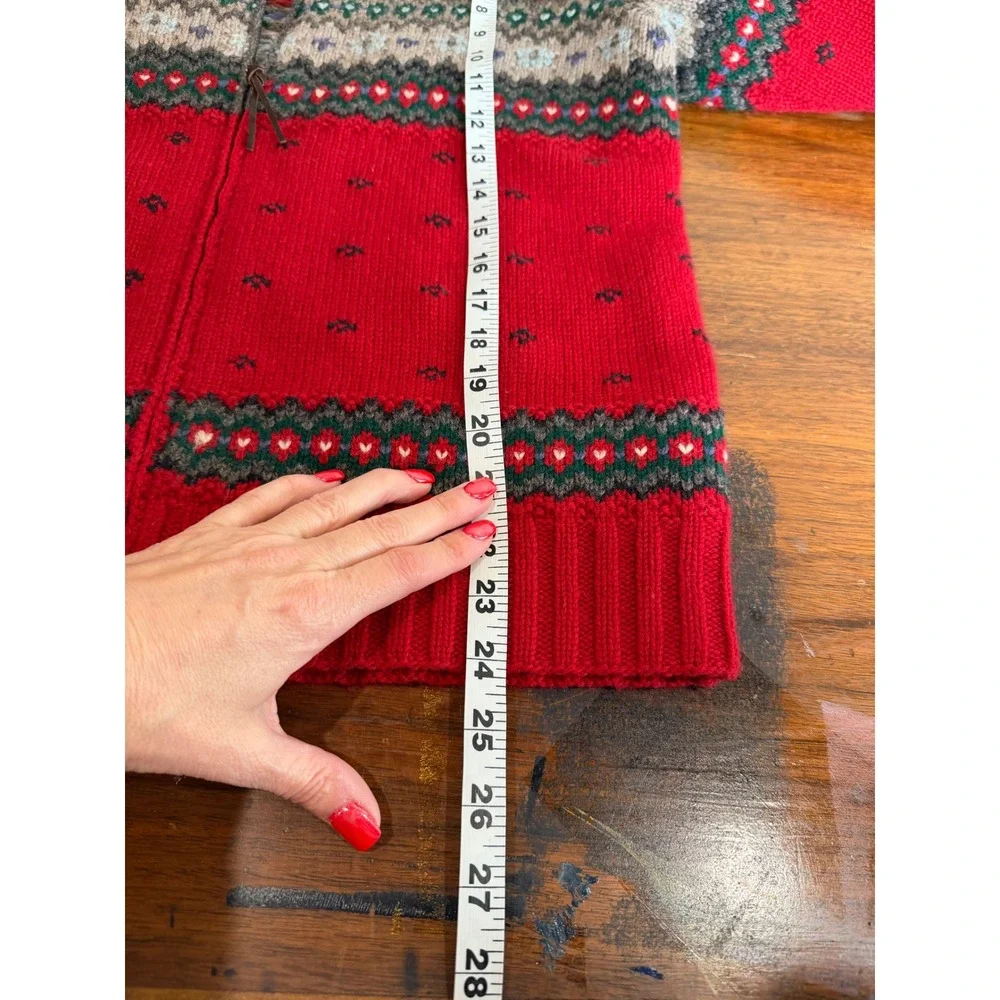 Lauren Ralph Lauren‎ Hand Knit Lambswool Fair Isle Full Zip Sweater Red Small